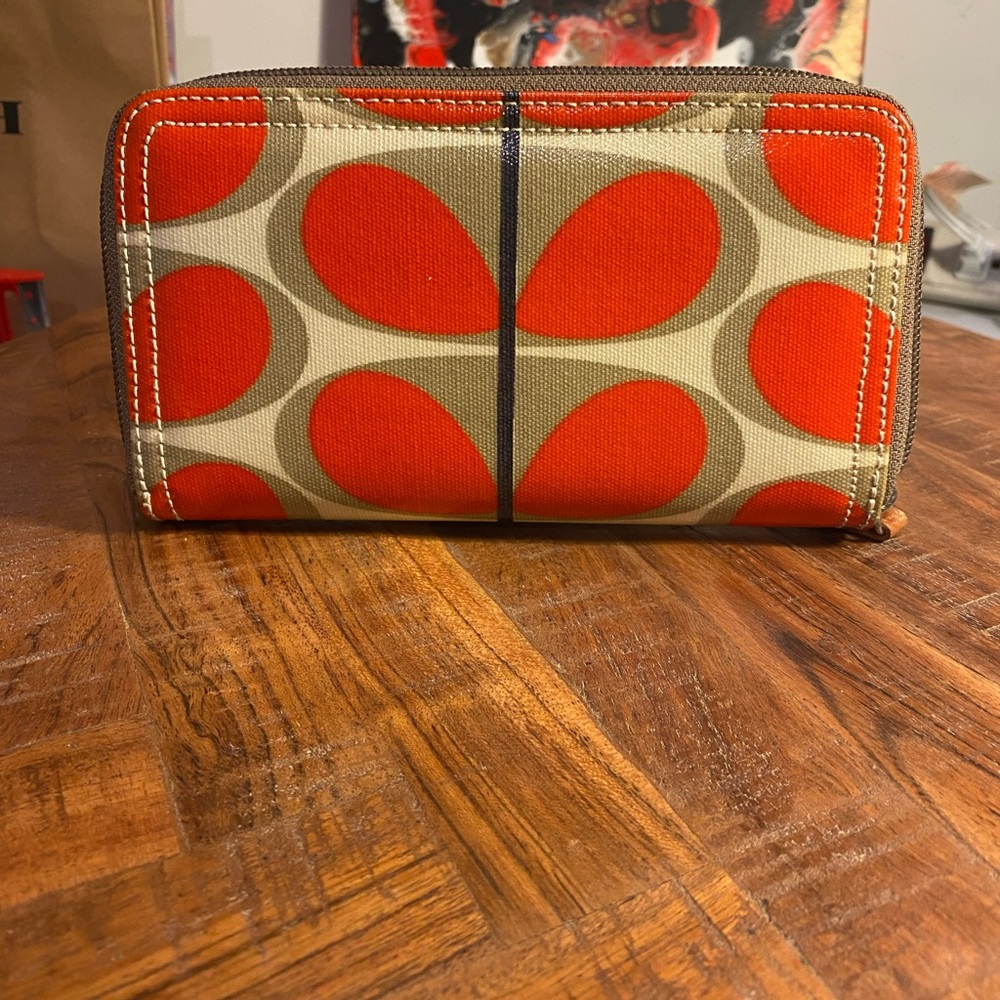 Orla Kiely Orange and Tan Wallet